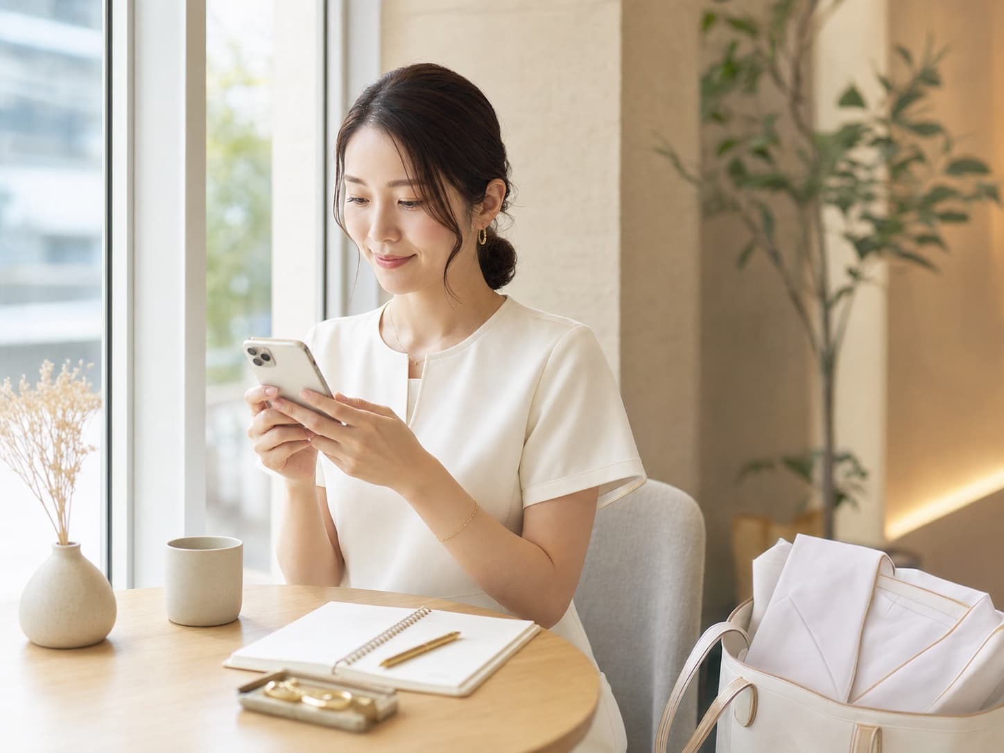 空き時間にスマートフォンで予定を確認する提供者