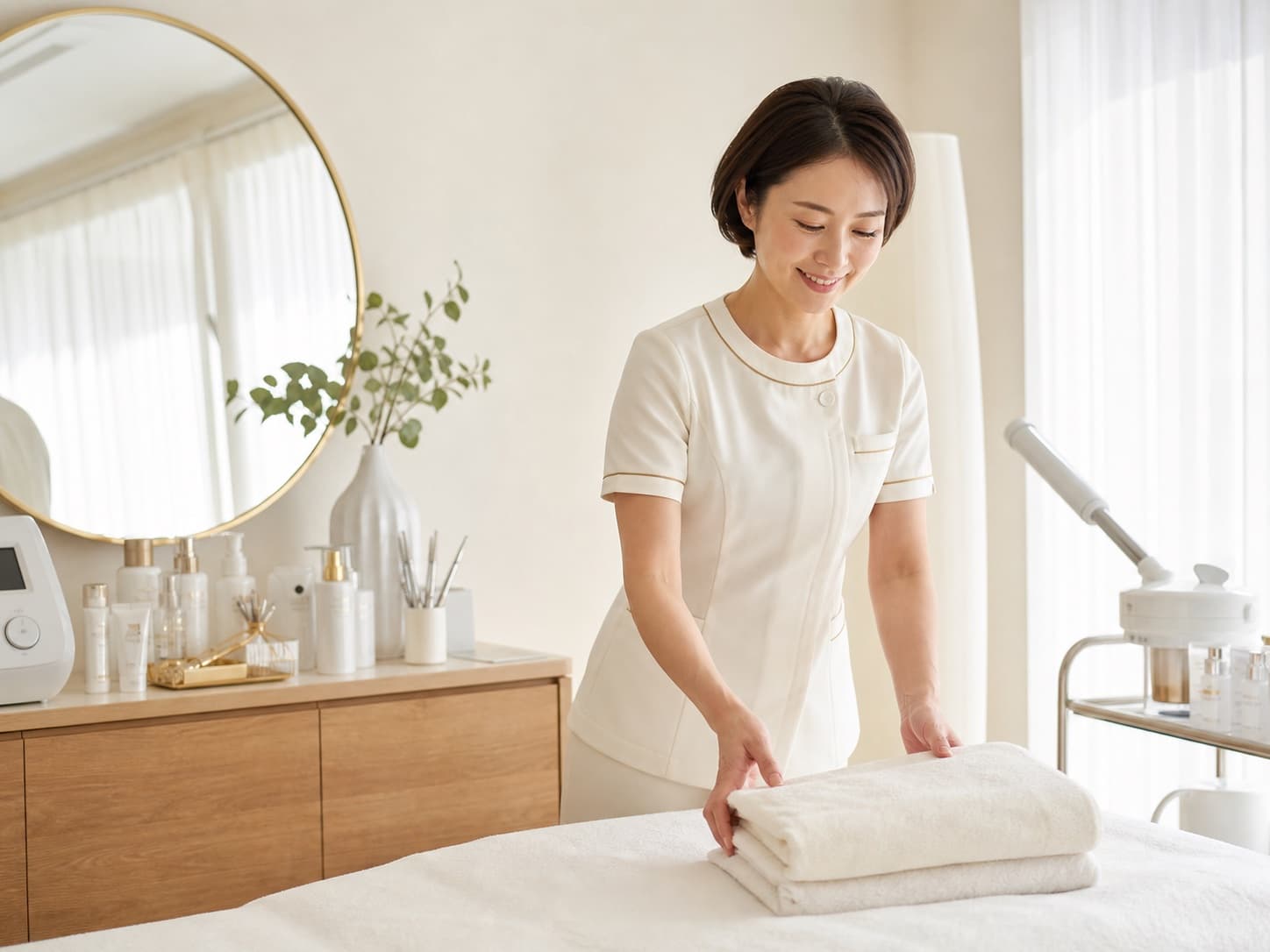 個人サロンで施術準備をする提供者